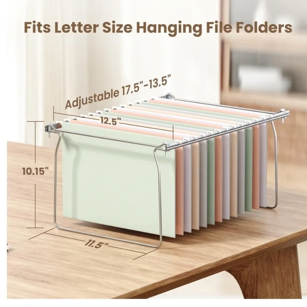 Hanging File Folder Frame 2 Pack Black Adjustable Metal Letter Size Office LPN